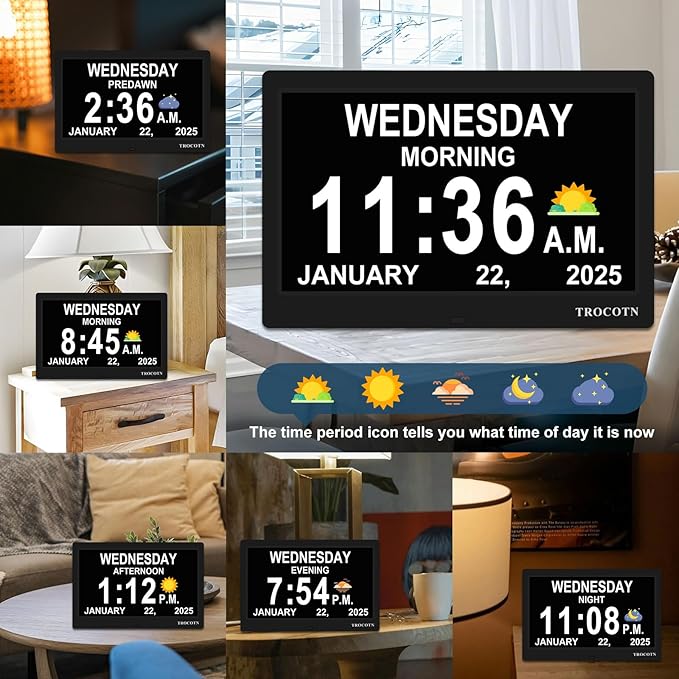 TROCOTN Dementia Clocks, Large Display Calendar Alarm Clock