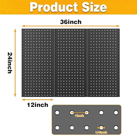 Pegboard Smith Metal Pegboard Panels 12" x 24", 3 Pack Black Wall Mounted Tool