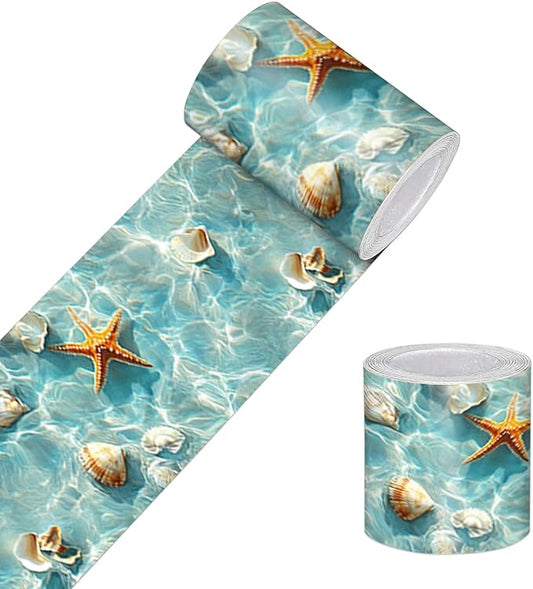 HOMETITUTE Wallpaper Border Peel and Stick Wall Border Coastal Shell Water