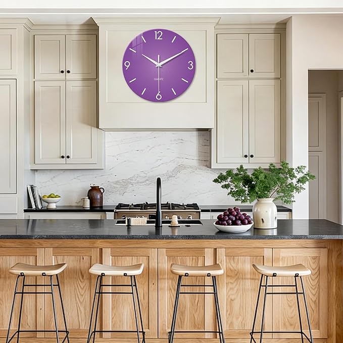 XFM Round Purple Wall Clock 14 Inch Silent Non-Ticking Battery Operated