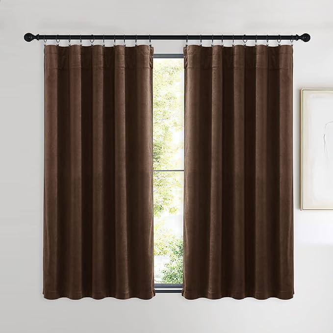 NICETOWN Brown Velvet Curtains, Thermal Insulated Sound Reducing Heavy Matt
