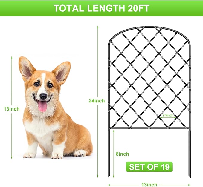 OUSHENG 19 Pack Decorative Garden Fence, Total 20ft(L) x 24in(H) Animal Barrier Border, Rustproof Metal Wire Section Edging Fencing Panel for Outdoor Patio Garden Yard, Arched