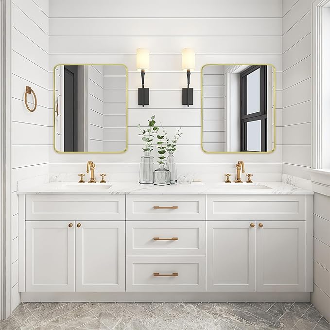 Gold Metal Framed Bathroom Mirror