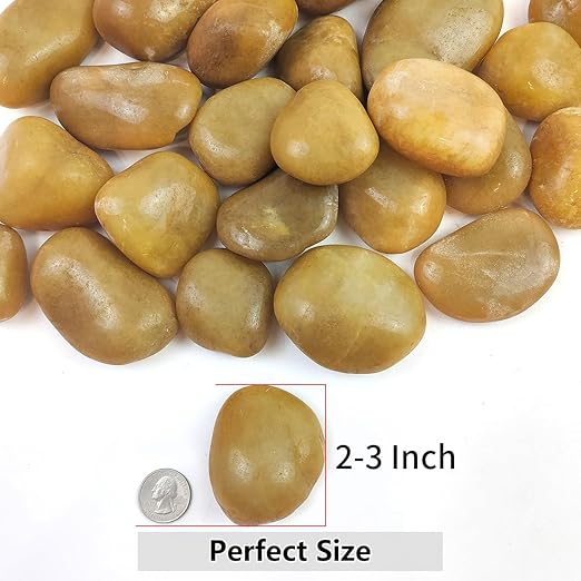 YISZM 10lbs Yellow River Rocks, 2-3 Inch Natural Pebbles for Indoor Plants, High Polished Decorative Stones Vase Filler Fish Tank Aquariums Landscaping Garden