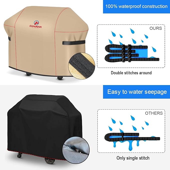 Comnova Grill Cover 51 Inch - 600D BBQ Cover for Outdoor Grill Waterproof and Heavy Duty, 51 Inch Barbecue Gas Grill Covers for Weber, Char-Broil, Nexgrill, Monument, Dyna-glo, Brinkmann and More
