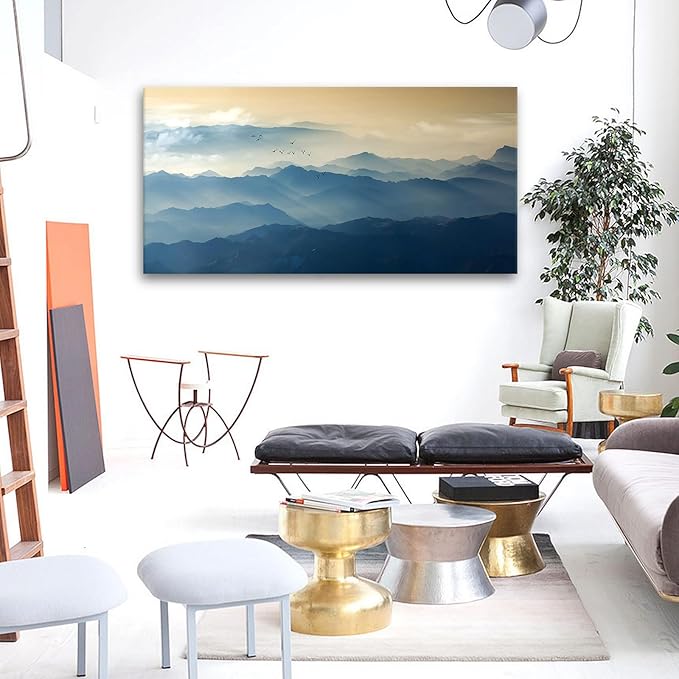 JLXART Wall Art Foggy Mountain Landscape Large Canvas Prints Wall Decor Living Room Bedroom Natural Scenery Office Decor Pictures 24"X48"