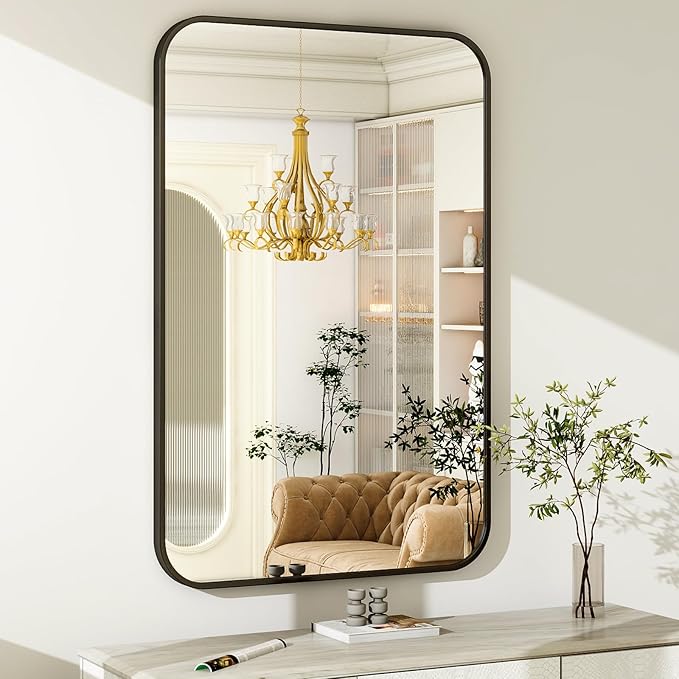 Easly 30 x 40 Inch Bathroom Mirror, Rounded Rectangular Vanity Mirror