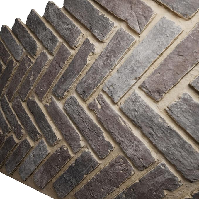 EverStone Herringbone Faux Brick Panel, 46 1/2"W x 25 1/4"H x 1"D, Limewashed