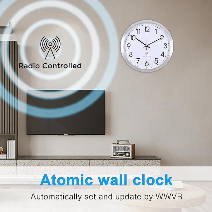 Atomic Analog Wall Clock, 14Inch Radio Controlled Sets Automatically Wall Clock