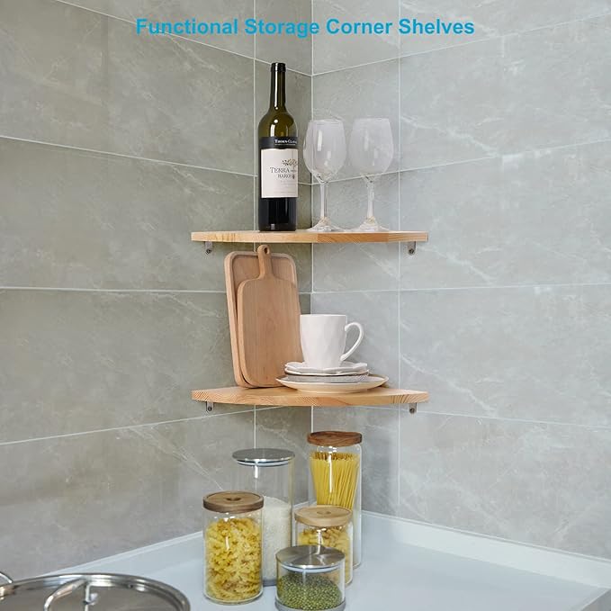 JORIKCHUO 12 inch Corner Wall Shelf Set of 2, Solid Wood Corner Floating Shelves