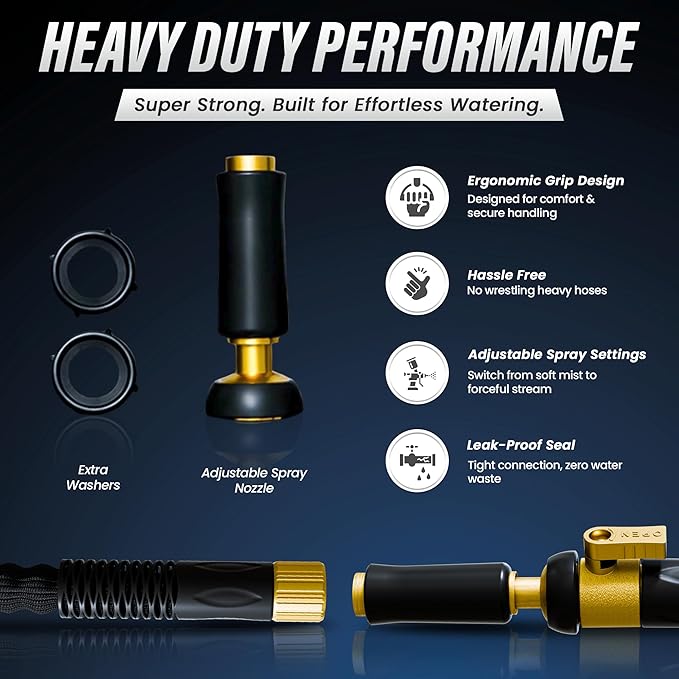 TITAN 100 ft Garden Hose – Lightweight Flexible Water Hose, Kink-Free Non-Expanding, High Flow, Solid Brass Fittings, Leak-Proof with Nozzle