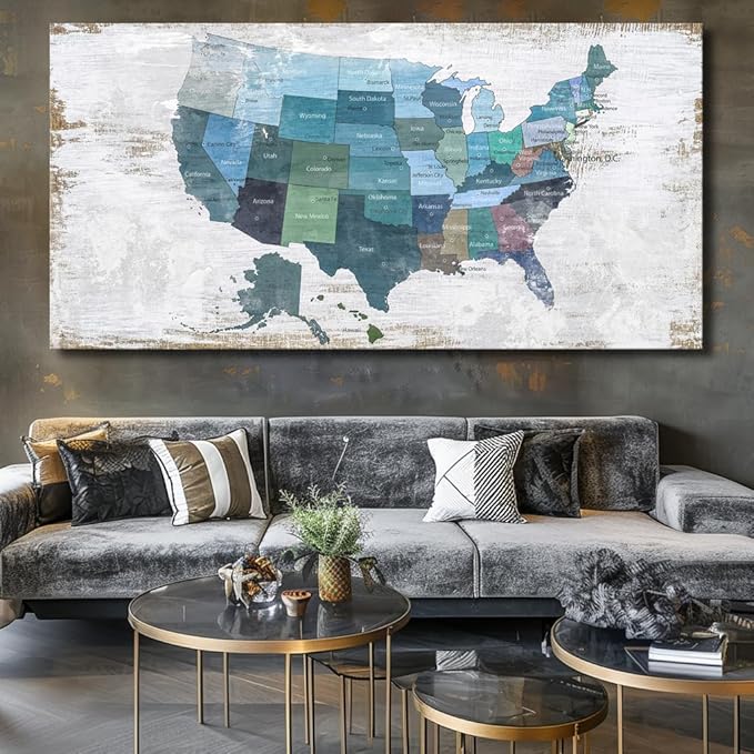 Wall Decor Map Canvas Wall Art for Wall Decoration Wood Background USA Canvas