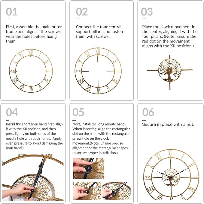 48 Inch Large Wall Clock for Living Room – Bronze Metal Clock