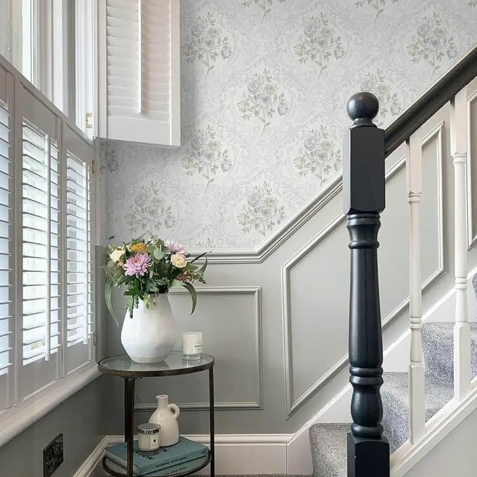 Ismoon Vintage Peel and Stick Wallpaper Floral Contact Paper Boho White and