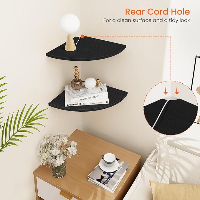 Homode Corner Floating Shelves, 2 Tier Curved Corner Hanging Shelving