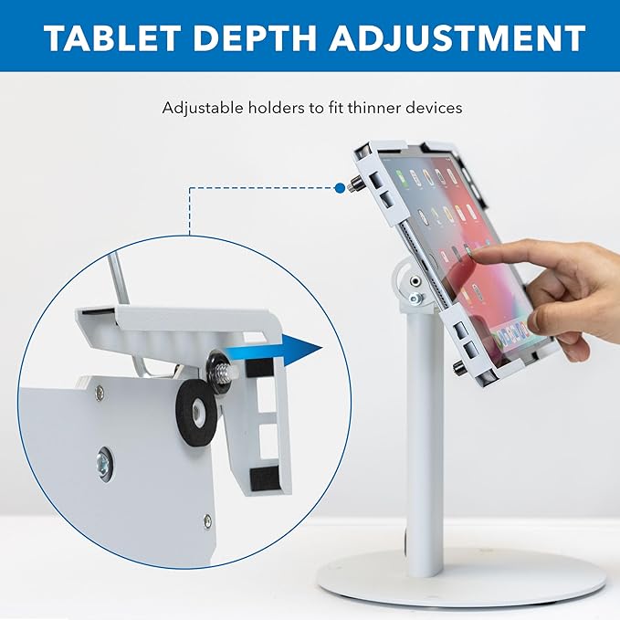 Mount-It! Universal Tablet Stand with Tilt, Anti-Theft Retail iPad POS Kiosk Stand, Fits Tablets from 9.7" to 13" Screen Size, 90° Rotation for Portrait and Horizontal Viewing, Durable Steel, White