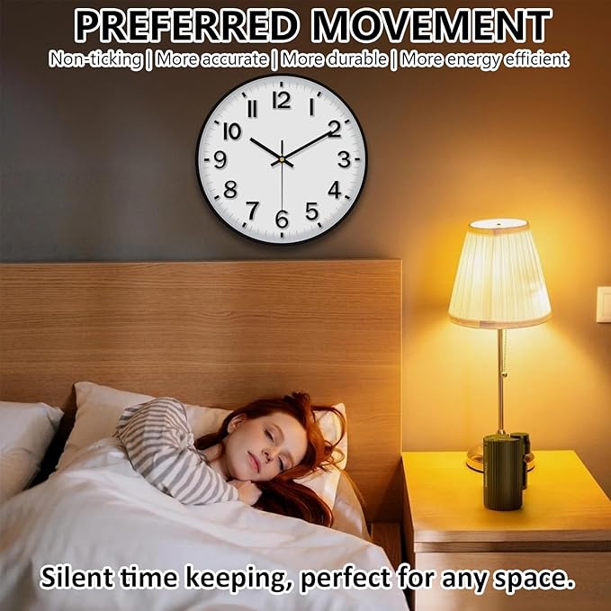 Modern Wall Clock, 10 Inch Digital Wall Clocks Battery Operated, Round Non