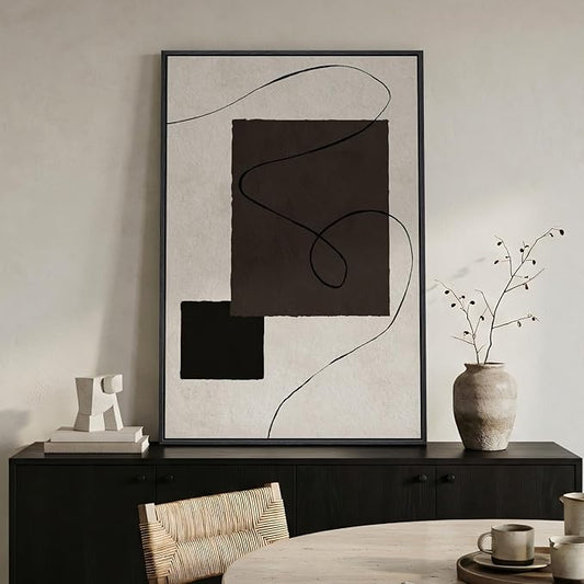 Framed Modern Black and White Neutral Abstract Wall Art, Contemporary
