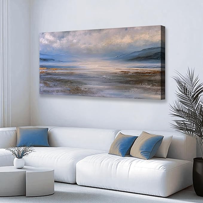 JLXART Ocean Wall Art Seascape Painting Watercolor Landscape Pictures Wall Decor 30X58inch Abstract Beach Wave Poster for Livingroom Bedroom