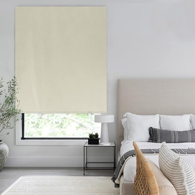 LazBlinds 100% Blackout Roller Shades, No Tools No Drill Cordless Blinds