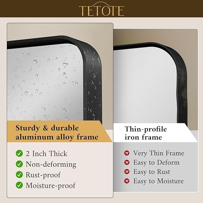 TETOTE 60 x 36 Inch Bathroom Mirror, Matte Black Metal Frame Modern Farmhouse