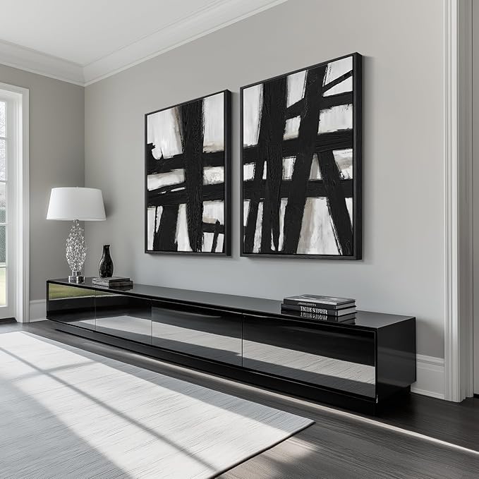 Large Framed Black and White Abstract Wall Art
