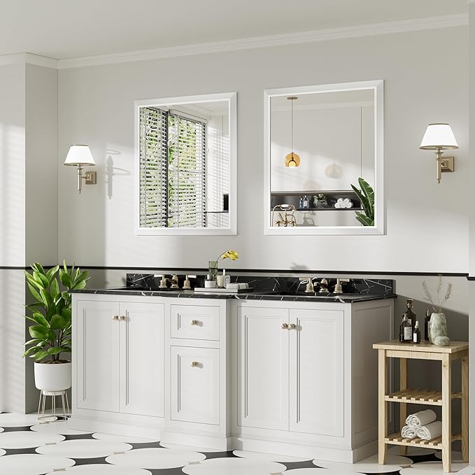 36x32 Inch White Bathroom Mirror
