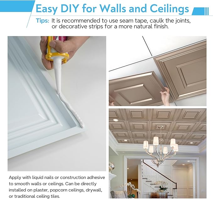 STICKGOO Glue Up Ceiling Tiles, 24x24 Inch PVC Decorative Drop Ceiling Tile