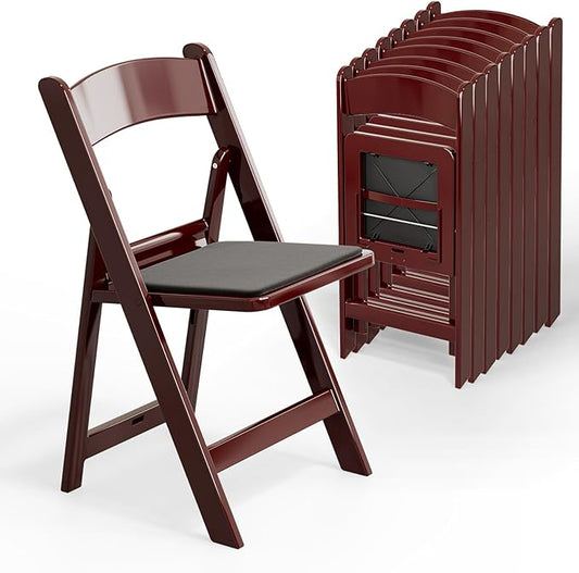 VINGLI Resin Folding Chairs with Cushion, Foldable Plastic Chair with Comfortable Padded Seats, Perfect for Event Party Indoor Outdoor, Reddish Brown, 8 PC