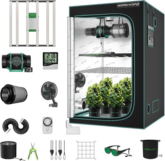 MARS HYDRO 4x4 Smart Grow Tent Kit Complete System,480W FC-E4800 APP WiFi Control Light 2646pcs LED,1680D High Reflective Mylar,with 6inch 32dB,402CFM Quiet and Energy-Efficient Ventilation System