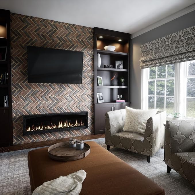 EverStone Herringbone Faux Brick Panel, 46 1/2"W x 25 1/4"H x 1"D, Horizon Color