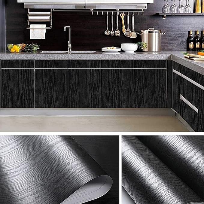 practicalWs Black Wood Contact Paper 17.7'' x 393.7'' Peel and Stick Wood