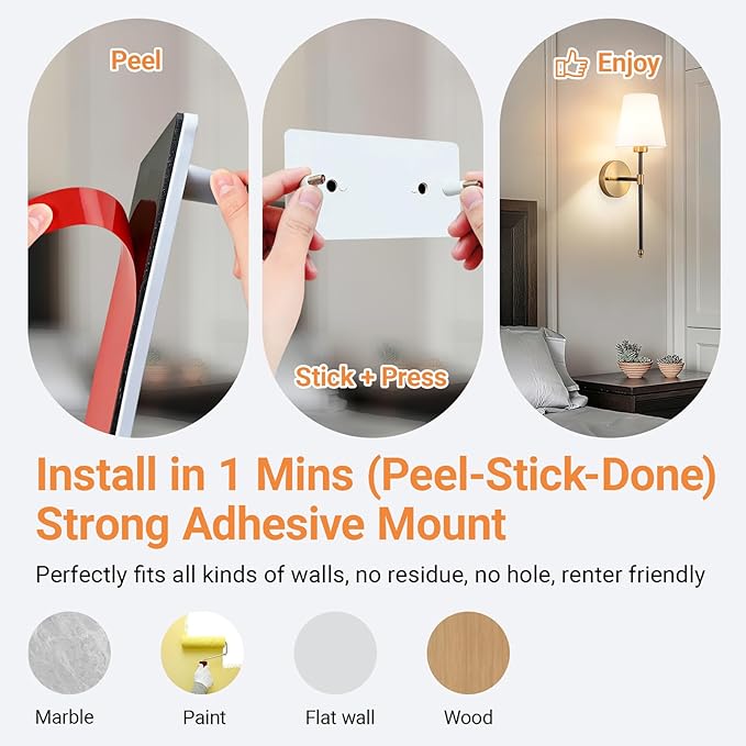 Peel and Stick Wall Sconces, Stick On Wall Sconce Set of 2, Battery Operated