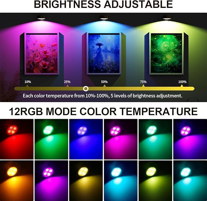 3 Pack Picture Lights for Wall, 13 RGB Color Rechargeable Battery Operated wall