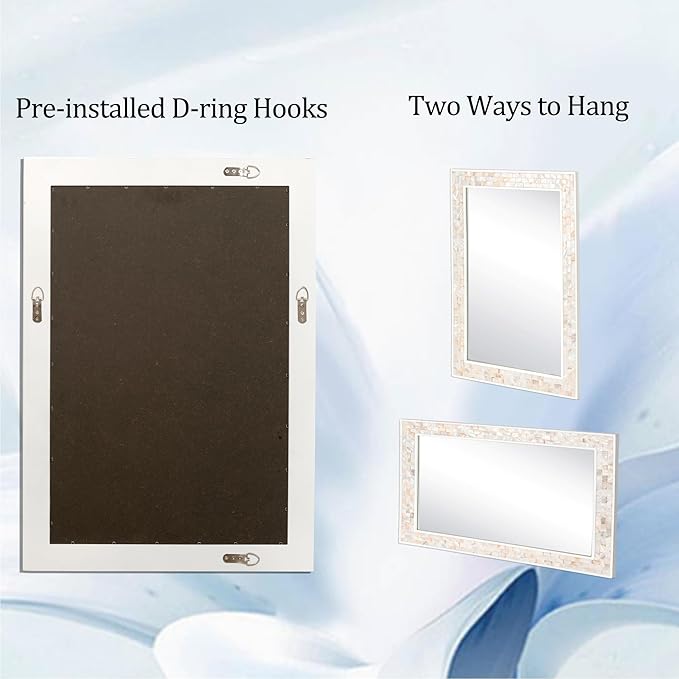 Wall Mounted Mosaic Mirror 30x40 Inch, Natural Mother of Pearl Inlay White