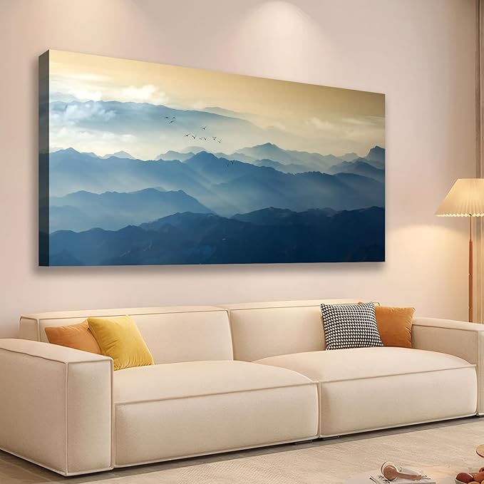JLXART Wall Art Foggy Mountain Landscape Large Canvas Prints Wall Decor Living Room Bedroom Natural Scenery Office Decor Pictures 24"X48"