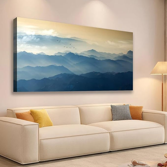JLXART Wall Art Foggy Mountain with Bird Landscape Large Canvas Prints Wall Decor Living Room Bedroom Natural Scenery Office Decor Pictures 30"X58"