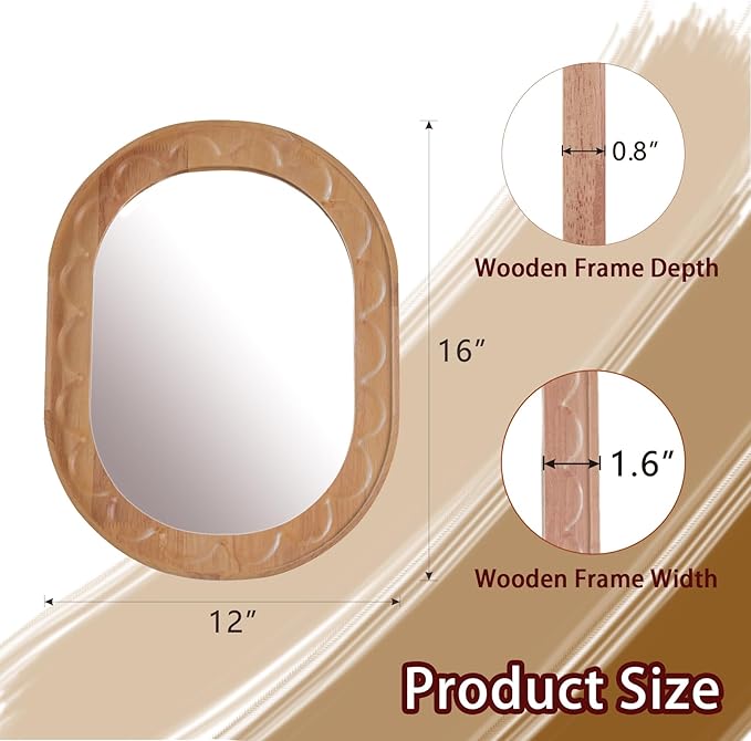 Entryway Small Mirrors for Wall, 16 x 12 Inch Bathroom Wood Mirror