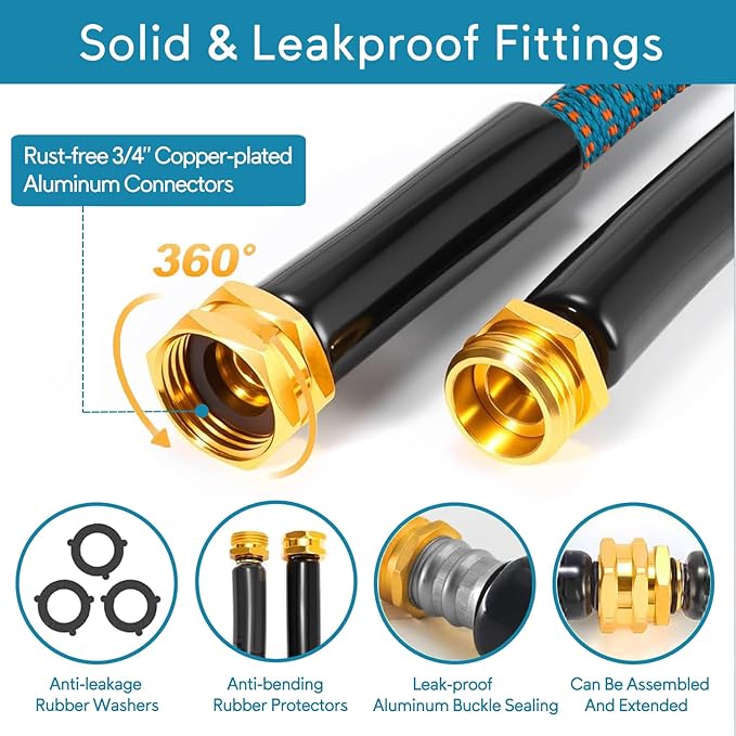 150 ft Expandable Garden Hose, 2026 New Retractable Water Hoses 150ft with 10 Function Spray Nozzle, Solid Brass Fittings, Extra Strength Fabric, Flexible Expanding Latex Core, Lightweight & No Kink