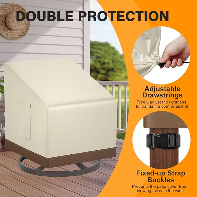 Outdoor Swivel Lounge Chair Covers Waterproof Outdoor Furniture Cover, Heavy Duty Oxford Cloth Patio Chair Covers for Swivel Lounge Chairs Beige & Brown 30W x 34D x 38.5H Inches (2 Pack)