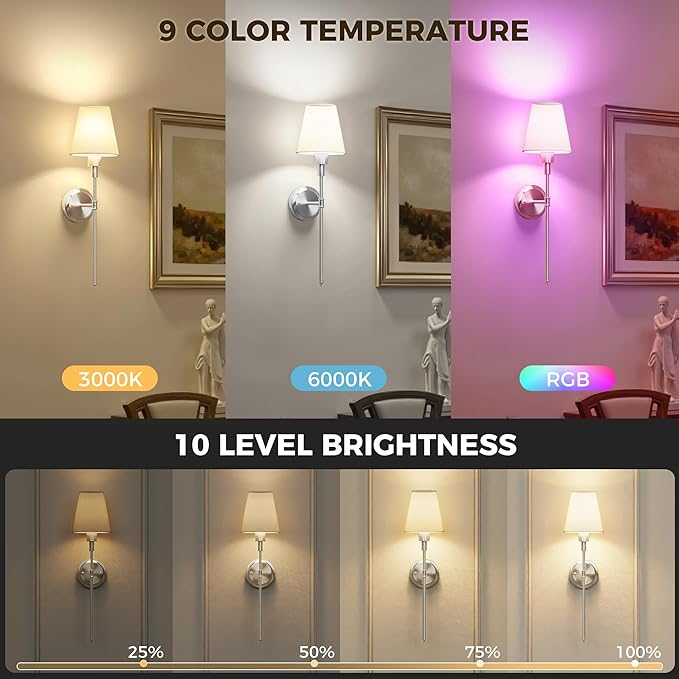 DORESshop Battery Operated Wall Sconce Set of 2, Wireless Wall Light Easy to