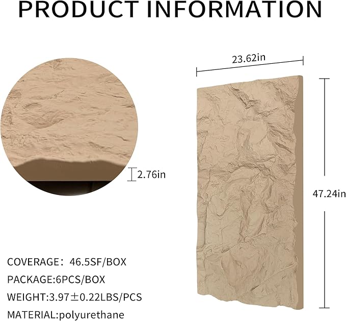 3D Faux Stone Wall Panels, Lightweight & Waterproof Accent Marble Rock Skin