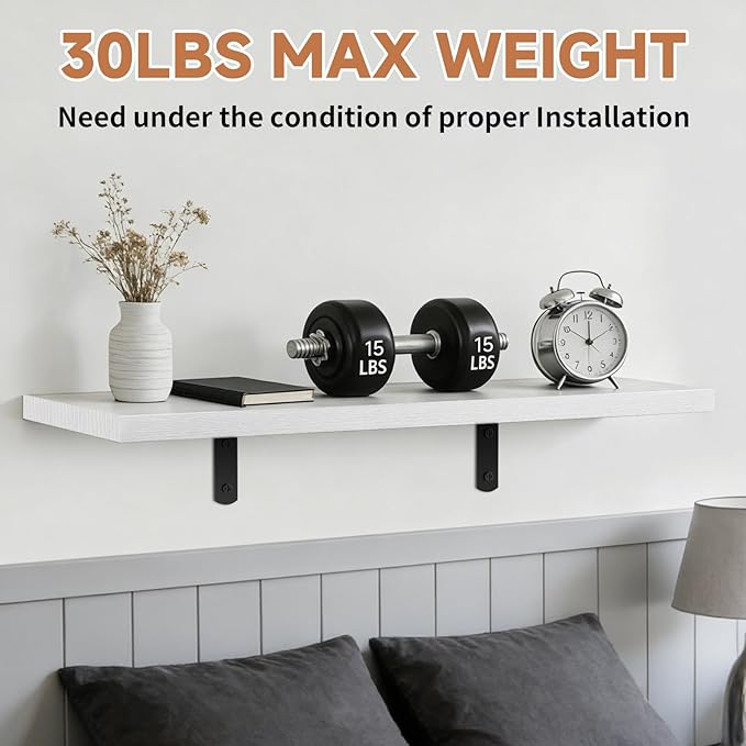 Easy Install Floating Shelves, 15.7 Inch Wall Mounted Wood Shelf, Hanging Shelf