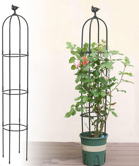 6 Feet Tall Garden Trellis for Climbing Plants Kalolary Garden Tower Obelisk Trellises Rustproof Metal Potted Plant Climbing Support for Indoor Outdoor Flowers Vegetable Fruits Vines Support (Black)