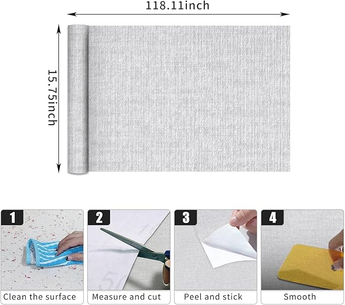 Light Grey Grasscloth Peel and Stick Wallpaper, Textured Vintage Contact Paper