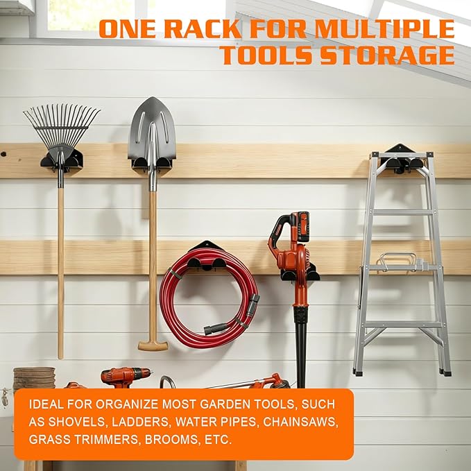 Housolution 8" Trimmer Rack with Rubber Coating, [2 Pack] Heavy Duty Weed Eater Hanger, Garden Power Tool Holder Organizer Hooks for Grass Trimmer, Hedge Trimmer, Garden Tool, Leaf Blower, Chainsaw