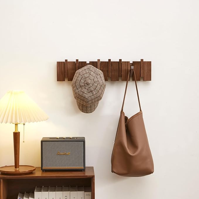 QUELLANCE Wood Coat Rack Wall Mount, Coat Hooks Hanger Wall Mounted, Heavy Duty