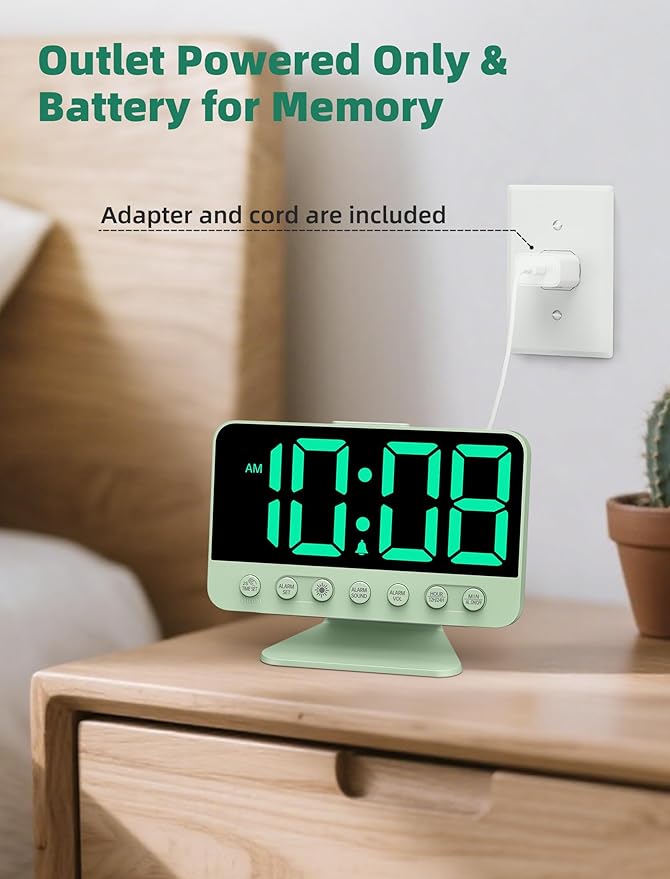 Odokee Digital Alarm Clocks for Bedrooms: Large Bold Number 5 Brightness Dimmer