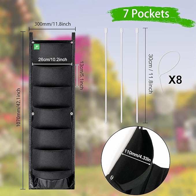 2 Packs Hanging Planter for Outdoor Plants, 7 Pocket Vertical Wall Planter