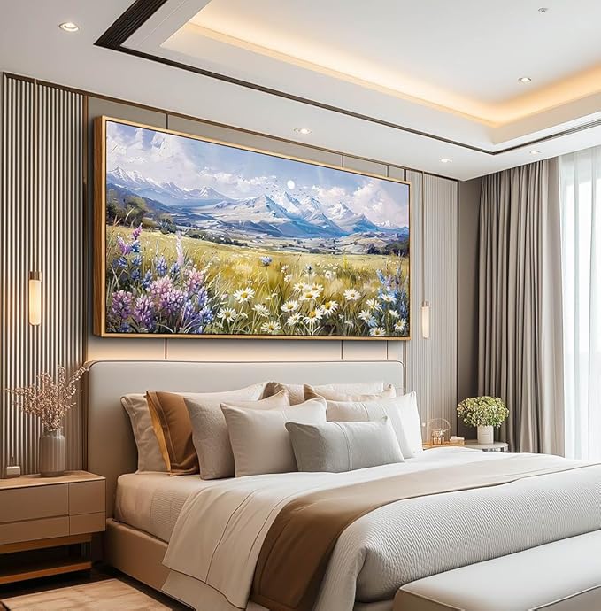 QIYILEXWART Large Wall Art For Bedroom Wall Decor For Living Room Office Decoration Range Grassland Landscape Painting Watercolour Pictures Canvas Artworks Ready To Hang Home Decor Wood Framed